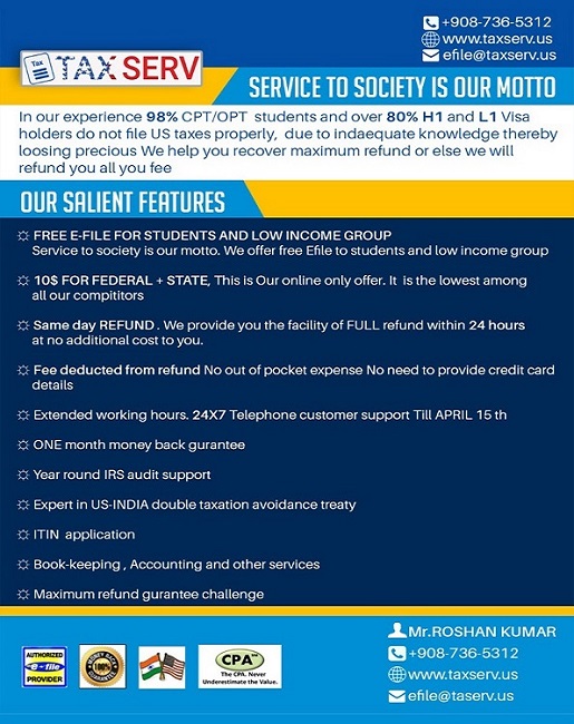 Amritha Tax Services Best Offer For F1,H1B,L1 Visa Holders Financial & Taxation Firm