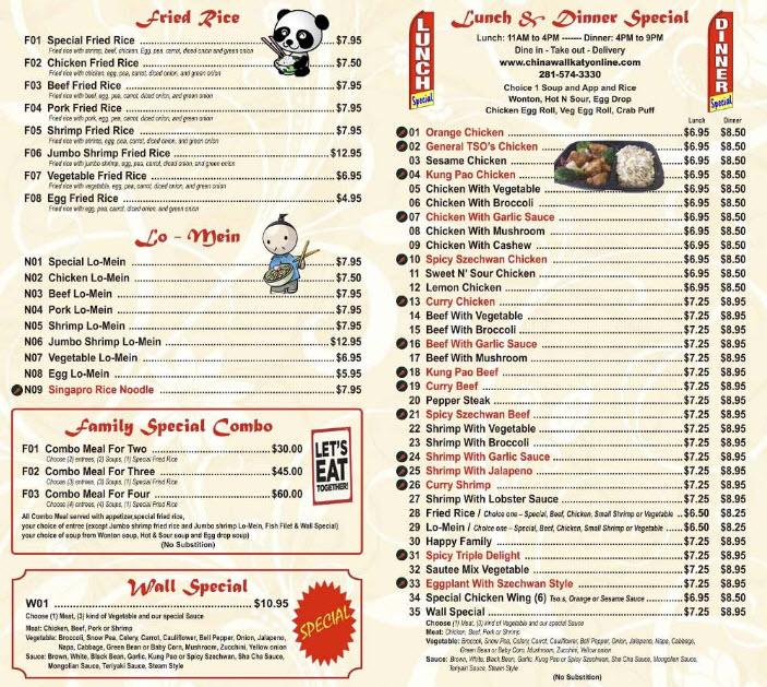 CHINA WALL - MENU