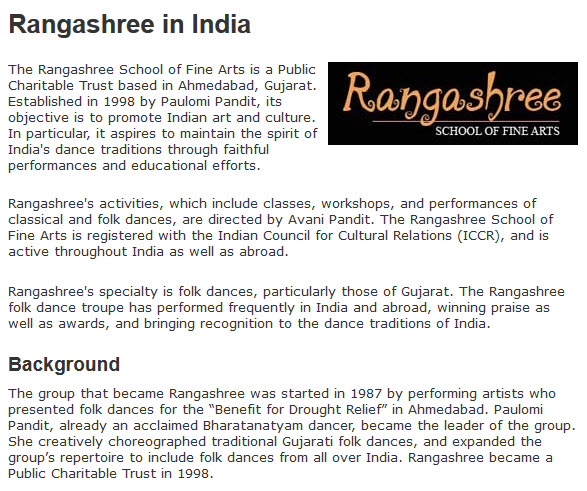 Rangashree Dances Of India