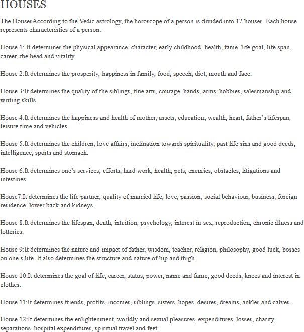 The HousesAccording to the Vedic astrology