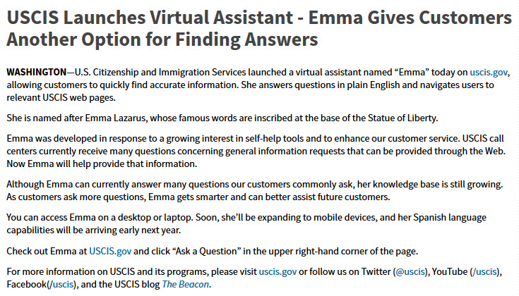 USCIS Launches Virtual Assistant