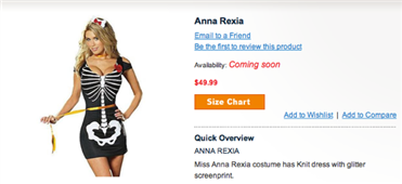 Backlashed ‘Anna Rexia’ Halloween costume From Online Stores in San Francisco,CA