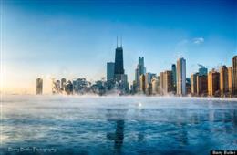A Frozen Lake Michigan steams! in Chicago,IL