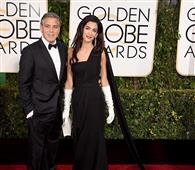 George Clooney and Amal Alamuddin at Golden Globe Awards 2015 as man and wife in New York,NY