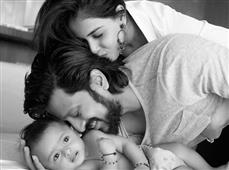 Riteish and Genelia unveils little Riaan’s pictures, on Grandpa’s B’day in New York,NY