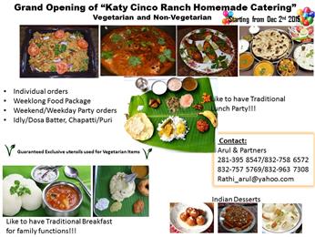Katy Cinco Ranch Homemade Indian Food Catering in Houston, TX