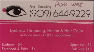 Puja Eyebrow Threading Beautician Services Irvine, CA US